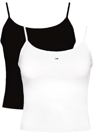 Tommy Jeans Damen 2er Pack Tops Essential Strap Top Stretch, Mehrfarbig (Ecru/Black), XL