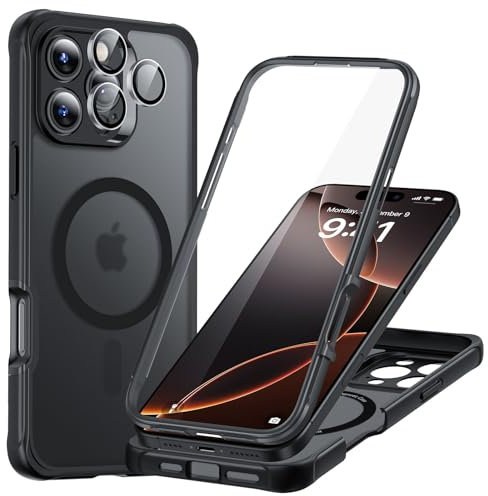 ESR für iPhone 16 Pro Hülle, Kompatibel mit MagSafe, 360 Grad Schutzhülle Stoßfest Militärnorm Magnetische Handyhülle mit Kameraschutz, Mattschwarz