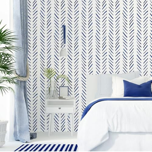 WANMAVIS Self Adhesive Wallpaper Blue Sticky Back Plastic Patterned Furniture Sticker Vinyl Wrap Film Roll for Wall Cupboards Shelves Peel and Stick on Wallpaper 44.5x300cm