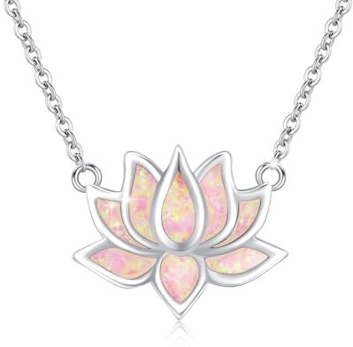 Opal Lotus Kette Damen 925 Sterling Silber Anhänger Halskette Yoga Heilung Charms Blume Schmuck Geschenke für Frauen (Rosa Opal)