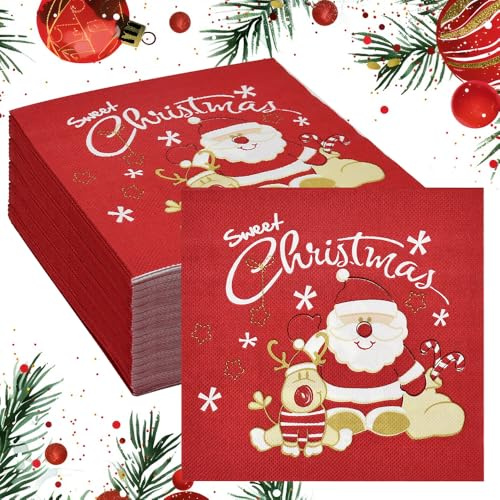 DTYGUIXE 100 Stück Weihnachtsservietten, Rot Papierservietten, Winter Paper Napkins, Tischdeko für Weihnachten, Silvester, Abendessen, Haushalt