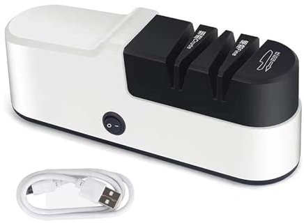 VLRBFDOI White,Electric Knife Sharpener, Rechargeable USB Professional Knife Sharpener, Diamond Grinding Precision Guides for Helping Repair, Restore, Polish