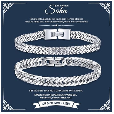 Armband Herren Geschenke für Sohn - 2 Stücke Silber Herren Armband Edelstahl Panzerkette Armbänder für Meinen Sohn Geburtstagsgeschenk Geschenke für Teenager 18. Geburtstag Junge Mutmacher Geschenk