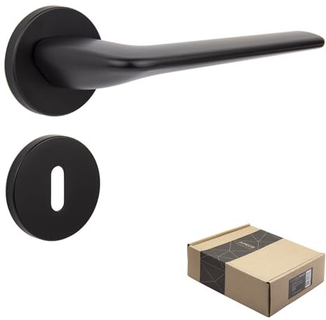 APECS Maniglia per porte interne, nera opaca, moderna, per porta di casa e porta interna, con rosette quadrate, con materiale di fissaggio, per porta, modello CAPELLA BB