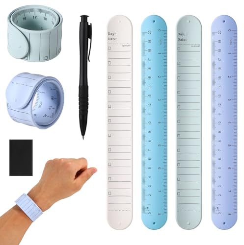 4pcs Wrist Notepad, 9.37x1.18x0.1in Erasable to Do List Reminder Bracelet | Silicone Reusable Notes Memo Wristband with Pen Eraser Slap Ruler for Students Nurses Daily Planner (Color 2)
