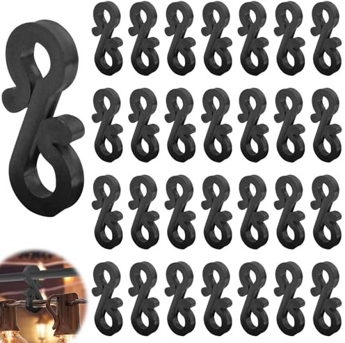 Bakiauli 120 Piezas Ganchos para Canalones de Techo para Cadenas de Luces, Mini Clips en S, Ganchos Colgantes, Soportes para la Navidad, Cumpleaños, Aniversario Decoración (Negro)