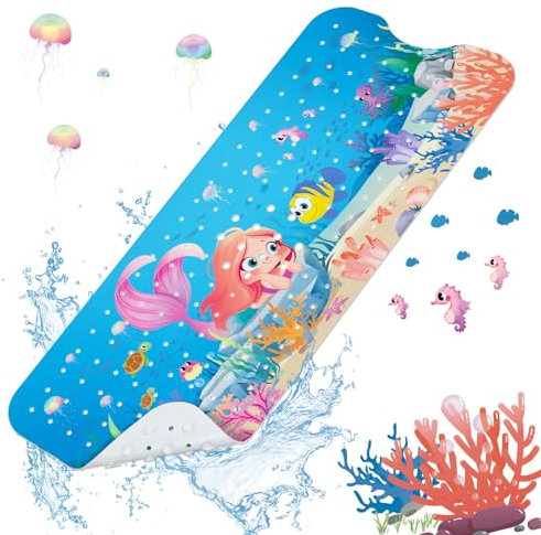 SHUCHING Badewannenmatte rutschfest Kinder, 100 X 40 cm Badematte rutschfest Kinder, Antirutschmatte Badewanne Baby 100% BPA Frei, Maschinenwaschbar, Meerjungfrau