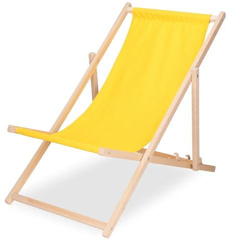 SPRINGOS Sonnenliege Klappbar 3-Fach Verstellbar Liegestuhl Massivholz mit Sicherheitsleiste Gartenliege aus Buchenholz für Balkon, Terrasse & Strand Klappliege bis 120 kg zur Selbstmontage Gelb