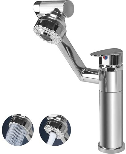 VirtuGro Grifos Cocina Fregadero Flexible Rotación 360° Grifo Lavabo de Acero Inoxidable Grifo Monomando Lavabo Deux Types de Sorties D'eau Cromado para Cocinas y Baños (Plata)