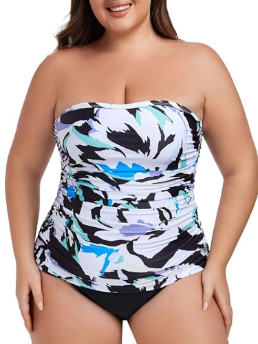 Ocean Blues Tankini bandeau sans bretelles pour femme - Contrôle du ventre - Haut de maillot de bain uniquement