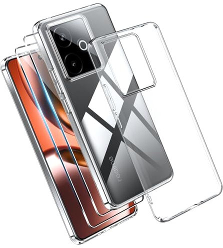 Effcotuo Funda para Realme GT 7/ 7T 5G Cover con 2 Protector de Pantalla Cristal Templado Case Transparente Protectora de Silicona TPU Funda
