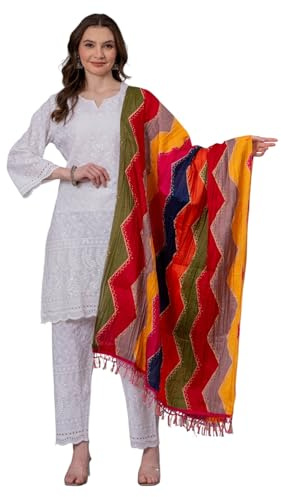 LONIX Women's White Chikankari Kurta Set – Hand Embroidered Cotton Kurti Pant & Dupatta – Traditional Indian Tunic Dress, Pure White, XXXL