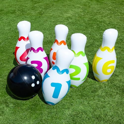 MOLTO | Juego de Bolos Inflable XXL para Exterior – Juego de Bolos para Jardín y Piscina – Actividad Deportiva Infantil – Incluye 10 Bolos Inflables – Fácil de Usar