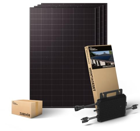 Kleines Kraftwerk 2000W Balkonkraftwerk Komplettset Ziegeldach-Halterung – 0% VAT für Privatkunden – 800W Wechselrichter WiFi & Bluetooth, 4× 500W bifaziale Solarmodule, 5 m Kabel – Solaranlage