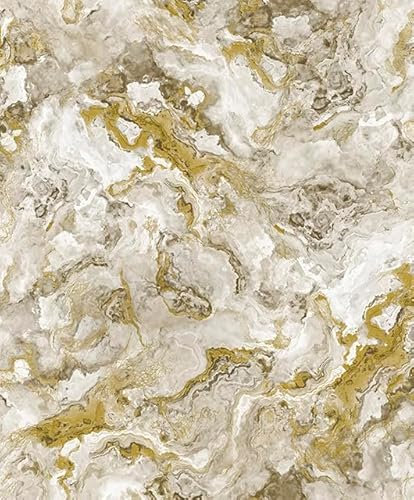 WPE® Heavyweight Vinyl Wallpaper – Liquid Marble Design in Natural Cream & Beige with Gold Veins, Textured Washable Finish, Luxury Look, Living Room, Bedroom or Feature Walls – Easy to Hang Roll 62541