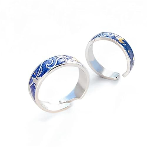 LMRJHAZ Halskette Anhänger Kette Männer Frauen Juwely Van Gogh Sternenpaar Ring Süßes romantische silberne Farbe Legierbares Öffnen für Luxusschmuck
