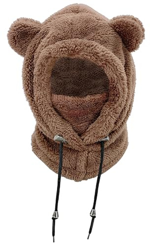 crazy bean Wintermütze für Kinder Jungen Mädchen Weiche Warme Wintermütze aus Plüsch Winter Mütze Sturmhaube für 3-8 Jahre Wintermütze Schalmütze Kapuze Nackenwärmer für Kinder Kaffee