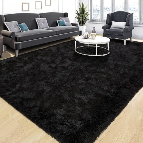 Bestash Teppich Wohnzimmer Groß,Hochflor Teppich Schlafzimmer,Flauschig Teppiche Gegend,rutschfest Waschbarer Flauschiger Teppiche Carpet Rugs for Bedroom,Living Room(Schwarz,200 * 300cm)