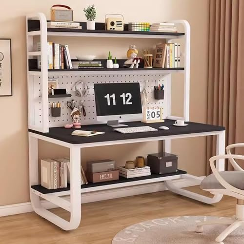 RiouPsithuric Spacious Home Office Computer Desk Gaming Table with Pegboard Metal Frame Workstation & Storage Rack Black & White 35.4x23.6x70 for Study & Gaming