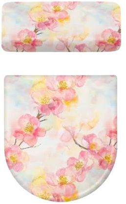 Toilettendeckel Elegantes Gelb Rosa WC Deckelbezug Polyester Universal Waschbar mit Elastikrand Toilettenbrille Toilettenwassertank Schutzabdeckung Toilettendeckelbezug (4 Stück)