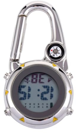 TOPBATHY Hängende Uhr mit Kompass und Edelstahl Karabiner für Outdoor und Klettern Multifunktionale Rucksackuhr mit Alarmfunktion und Leuchtziffern