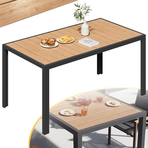 TRIUMPHKEY Gartentisch mit Aluminiumrahmen, 150x80cm PS Balkontisch Wetterfestfür 4–6 Personen, Rechteckiger Terrassentisch, Campingtisch, Hitze- und Wetterbeständig, Teakfarbe