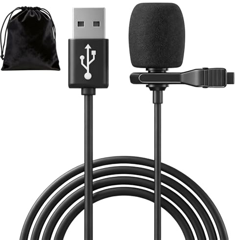 USB Microphone Lavalier Lapel Clip on Mic Omnidirectional PC Microphone for Laptop Computer Gaming Streaming Conferencing Interviews You Tube Skype Audio Video Recording Plug & Play, with Storage Bag