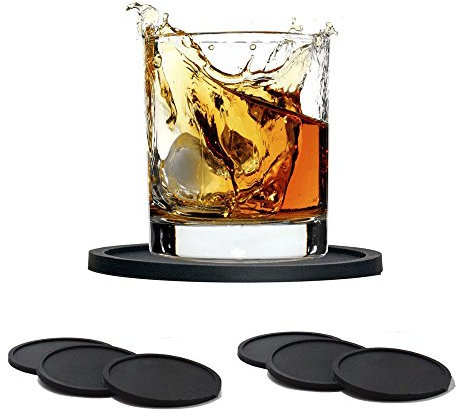 GKONGU Silikon-Untersetzer 6 Stück, Weich Untersetzer fürTrinkgläser,Schwarz Anti-Rutsch-Untersetzer für Tisch