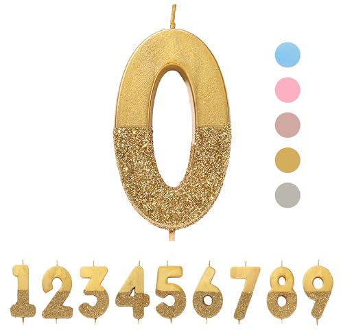 Talking Tables Gold Zahl 0 Geburtstagskerze mit Glitzer – Tortendekoration für Kinder, Erwachsene, 20., 30., 40., 50., 60., Party, Jubiläum, Meilensteinzeitalter