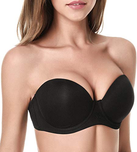 Wingslove Femme Soutien Gorge Bretelles Amovibles Bandeau avec Armatures Non-Rembourré (Noir, 85E)