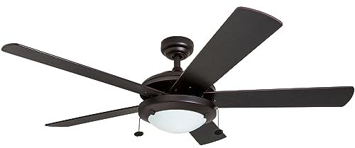Prominence Home Bolivar - Ventilador de techo LED moderno de 52 pulgadas con luz, cadena de tracción, opciones de montaje duales, cuchillas de doble acabado, motor reversible - 80099-01 (espresso)