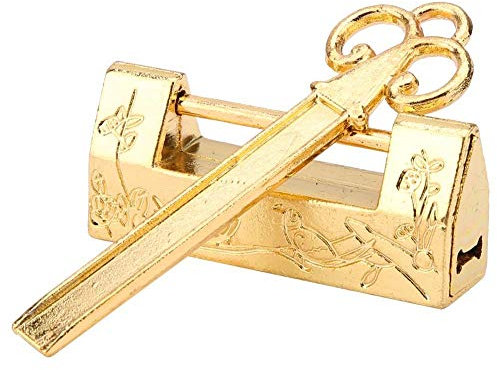 Mini llave tradicional china con cadenas, estilo chino para muebles vintage candado vintage (Gold)