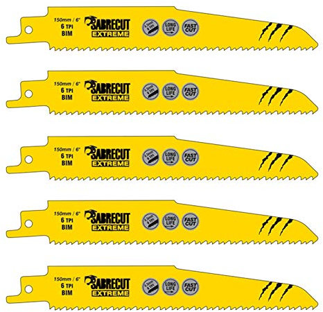 5 x SabreCut SCRS610DF_5 150mm 6 TPI S610DF Fast Wood and Metal Cutting Reciprocating Sabre Saw Blades