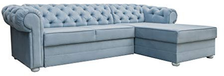 MOEBLO Chesterfield Ecksofa Sofa Couch Garnitur Stoff Samt (Velour) Glamour Wohnlandschaft - Avia (Hellblau, Ecksofa Rechts,mit Schlaffunktion)