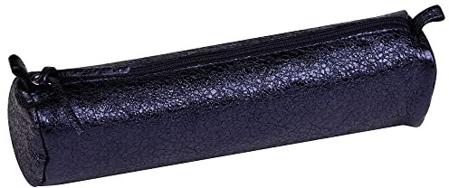 Clairefontaine - Ref 410025C - Céleste' Leather Round Pencil Case - 22cm x 5.5cm, Made From Genuine Lambskin Leather, Metal Zip With Leather Puller - Blue