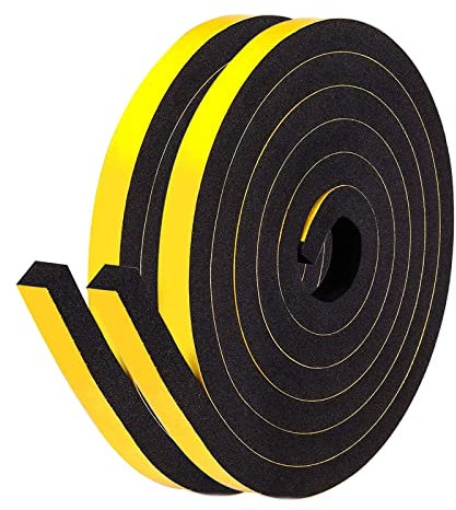 fowong Adhesive Foam Tape 12 mm(W) x 10 mm(T) x 4M (L) Closed Cell Home Window Door Draught Excluder Air Conditioner Weather Stripping Seal SoundProof Foam Insulation Tape Yellow