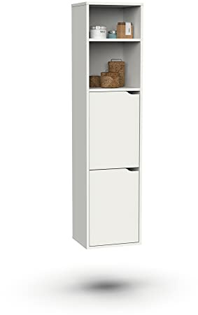 MUEBLES PITARCH | Columna de Baño Colgada Herrajes incluidos, Armario de Baño con 4 estantes, 2 Puertas, Blanco, 150x36,5x30cm (Alto x Ancho x Fondo), Mueble Auxiliar, Moderna, Modelo Nadia