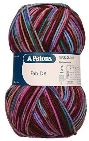 Patons Fab DK Kitting/Crochet Yarn Double Knitting Wool 100g Balls and 100% Acrylic Machine Washable & Tumble Dry Yarn - 44 Colours in The Range - Colour 2074 - Violet Print - 2 x 100g Balls