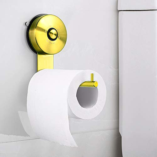 JOMOLA Soporte de papel higiénico con ventosa al vacío, soporte de papel higiénico para baño, sin taladros, soporte de papel higiénico de acero inoxidable, color dorado