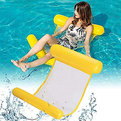COWINN Aufblasbares Schwimmbett, Wasser-Hängematte 4-in-1Loungesessel Pool Lounge luftmatratze Pool aufblasbare hängematte Pool aufblasbare hängematte für Erwachsene und Kinder (Gelb)