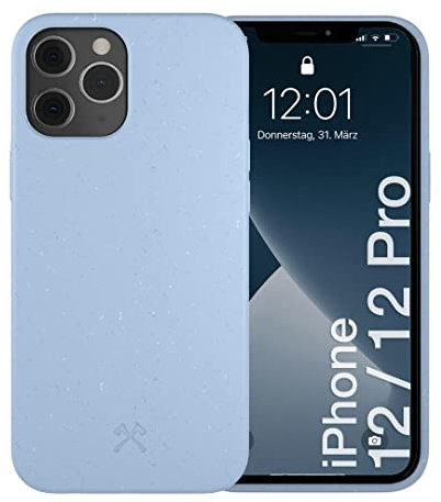 Woodcessories - Antibakterielle Bio Hülle kompatibel mit iPhone 12 Hülle hellblau, iPhone 12 Pro Hülle hellblau - Plastikfrei, nachhaltig aus pflanzlichen Materialien