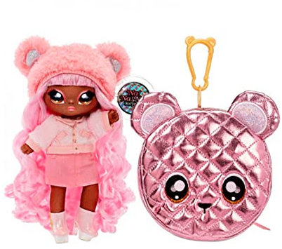 Na! Na! Na! Surprise- Na Na Na Surprise Moda 2 en 1 Metálico Serie Glam-Coleccionable-Muñeca con Pelo Bolso Rosa en Forma de Osito-Cali Grizzly, Color (MGA Entertainment 575351C3)