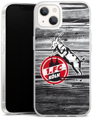 Silikon Hülle kompatibel mit Apple iPhone 13 Case transparent Handyhülle 1. FC Köln Holzoptik Offizielles Lizenzprodukt