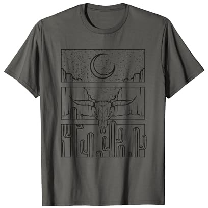 Desert Western Graphic Tête de Buffle Cactus Crescent Moon T-Shirt