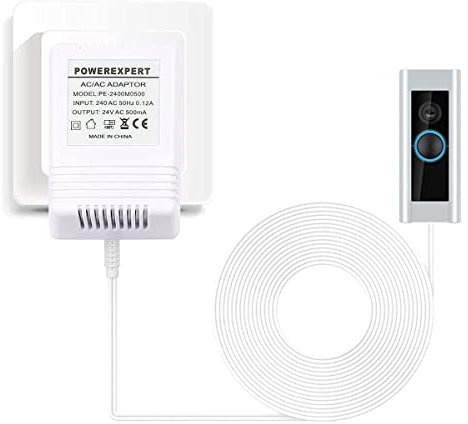 ZAYMDO Türklingel-Transformator, 24 V, 500 mA, weiß, Netzteil-Adapter, Transformator-Kabel, Smart-Home-Zubehör, kompatibel für Ring Türklingel Video Doorbell 2 Pro (3M)