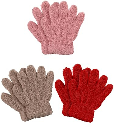 Geyoga 3 Paar Kinder Strickhandschuhe Winter Warme Vollfinger Handschuhe