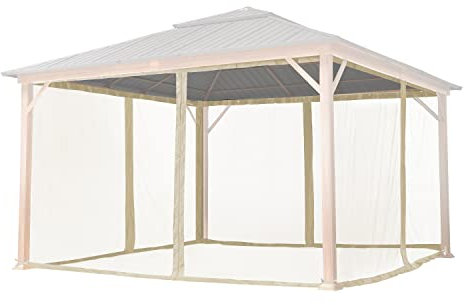 Moskitonetz für Gartenpavillon Forest Deluxe 4x4 m - Polyester - Insektengitter inkl. Haken, mit Reißverschluss - Champagner
