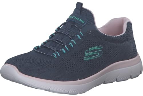 Skechers Damen Summits Fun Flare Turnschuhe, Navy Mesh/Pink & Turquoise Trim, 36.5 EU