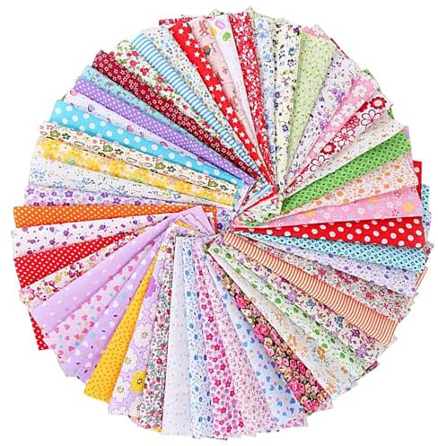 50 Stück Stoffe zum Nähen Patchwork Stoff, 10 x 10 cm Patchwork Fabric, Baumwollstoff Patchwor, Bunt Muster Baumwollstoff, Kinderstoffe Nähen für Basteln Kleidung DIY Bastelstoffe, Bunter Stoff