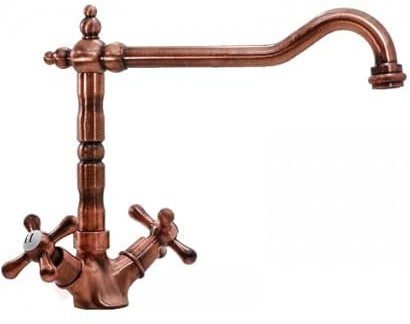 Rubinetto cucina maniglia a croce Argo Rubinetterie, finitura rame antico, modello Rimini 1870/09C, Old England bocca antica